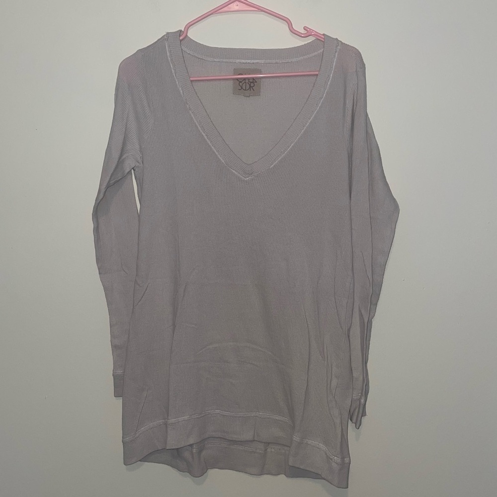 Chaser Cream V-Neck Waffle Knit Top Size Large